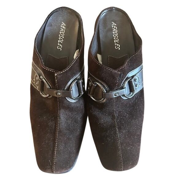 Aerosoles Brown Suede Slip-On Mules with Buckle Detail – Women’s Size 7B (EU 38) - Picture 2 of 8
